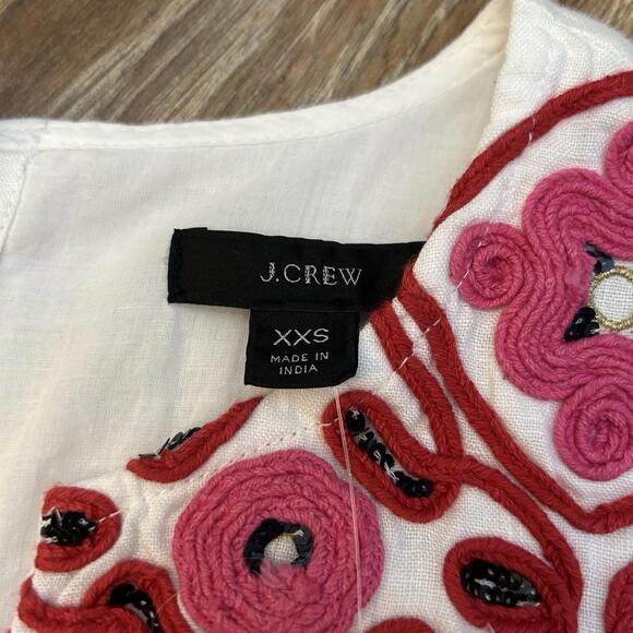 J.Crew Navy White Linen Sequin Floral Embroidered Shift Dress, Size XXS $118 - Picture 5 of 9